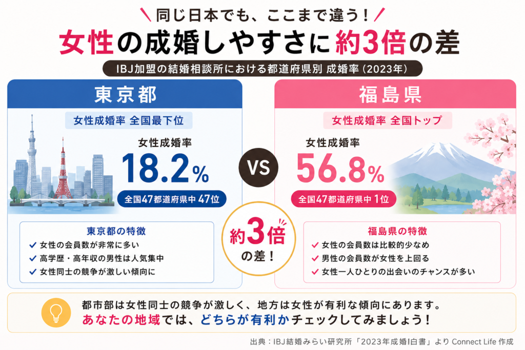 東京都と福島県の女性成婚率を比較した図解