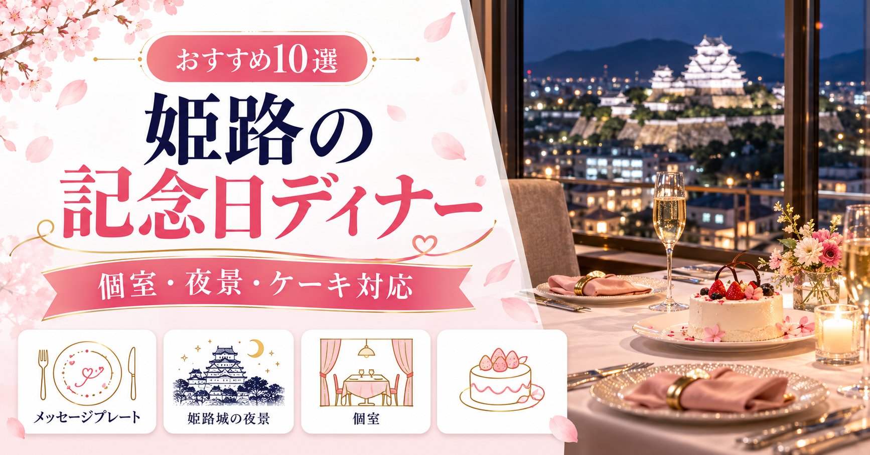 姫路の記念日ディナーおすすめ10選|個室・姫路城の夜景・ケーキ対応のお店